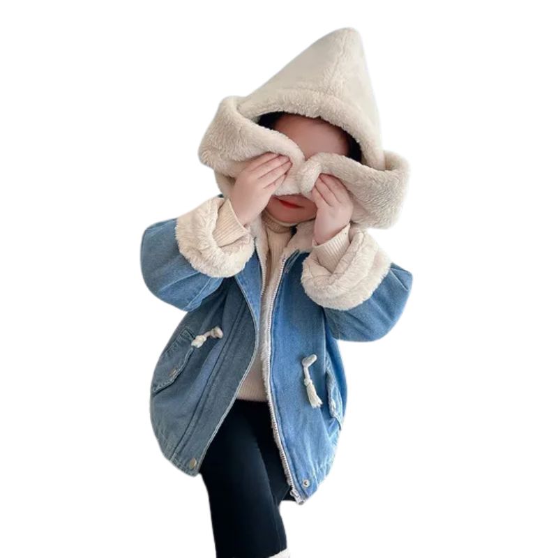 Jaqueta Jeans Peluciada Infantil Capuz de Coelho