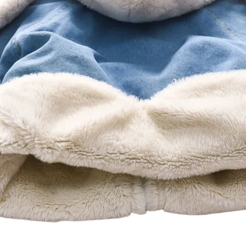 Jaqueta Jeans Peluciada Infantil Capuz de Coelho