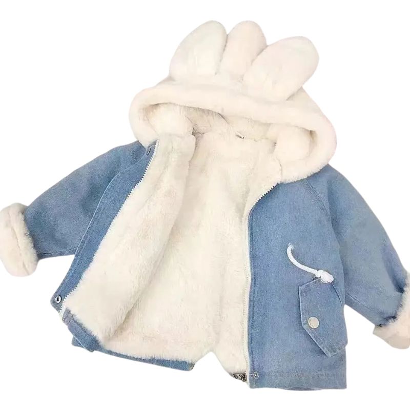 Jaqueta Jeans Peluciada Infantil Capuz de Coelho