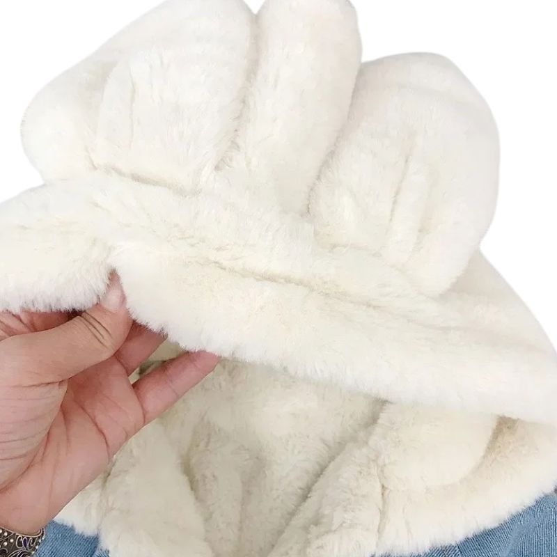 Jaqueta Jeans Peluciada Infantil Capuz de Coelho