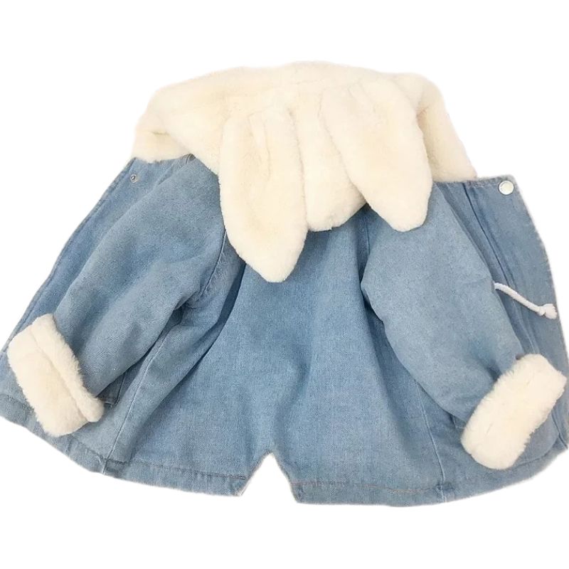 Jaqueta Jeans Peluciada Infantil Capuz de Coelho