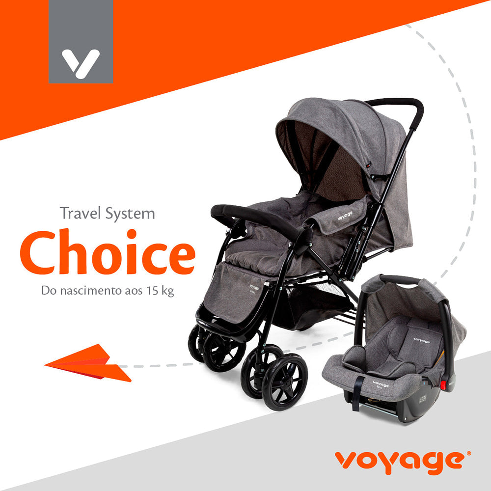 Travel System Choice Duo (Conjunto de Carrinho de Bebê Com Alça Reversível + Bebê Conforto)