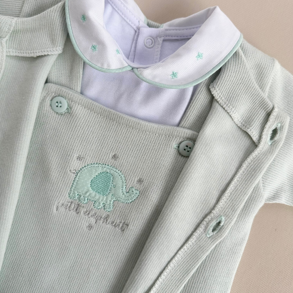 Conjunto Bebê 3 Peças Tricot Bordado Premium Elephant Green