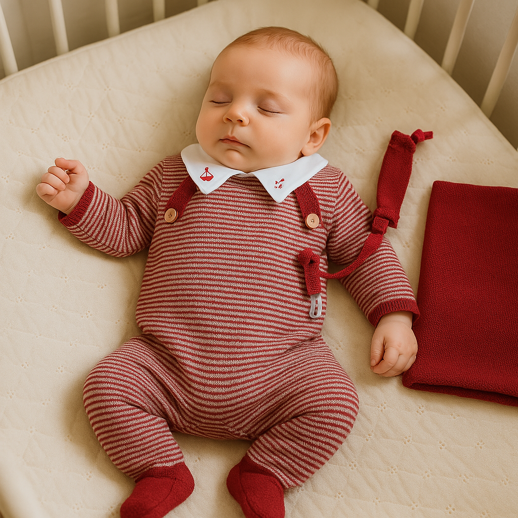 Kit Saída Maternidade Premium 4 Peças Tricot bordado Boat Listras Red