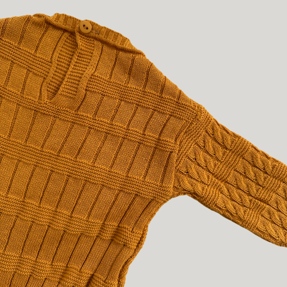 Macacão Tricot Saída Maternidade Trançado Mostarda