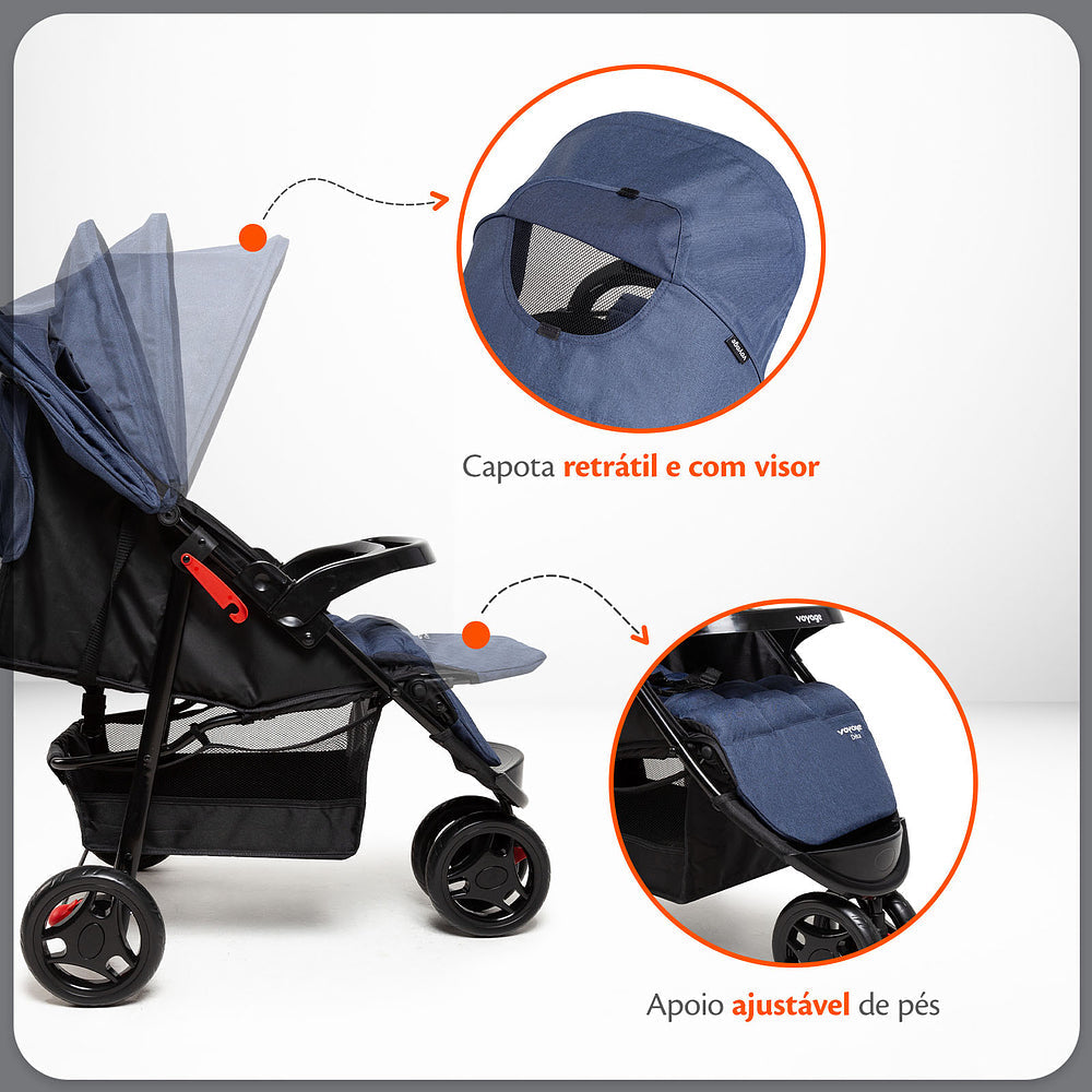 Travel System Delta Duo Pro (Conjunto de Carrinho 3 Rodas Reclinável + Bebê Conforto)