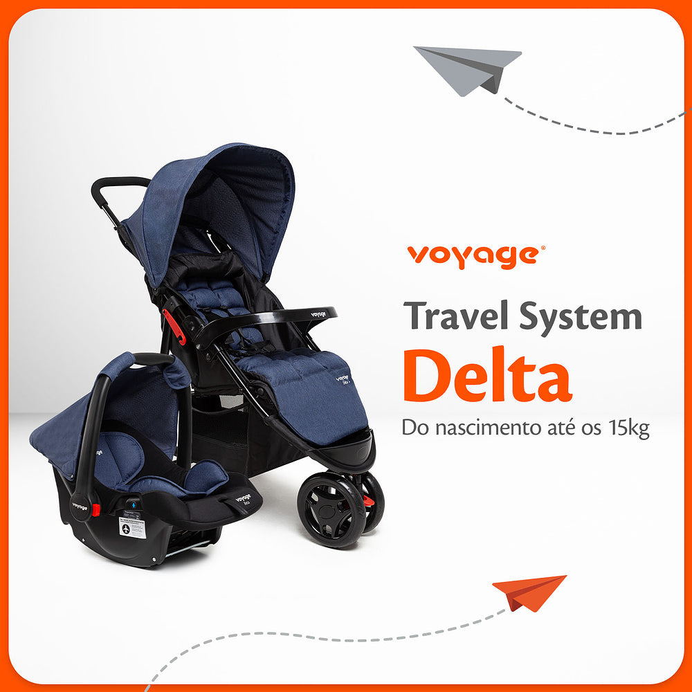 Travel System Delta Duo Pro (Conjunto de Carrinho 3 Rodas Reclinável + Bebê Conforto)