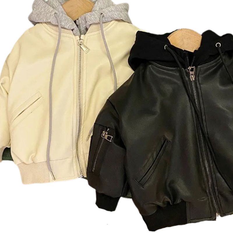 Jaqueta Couro Infantil Masculina com Capuz