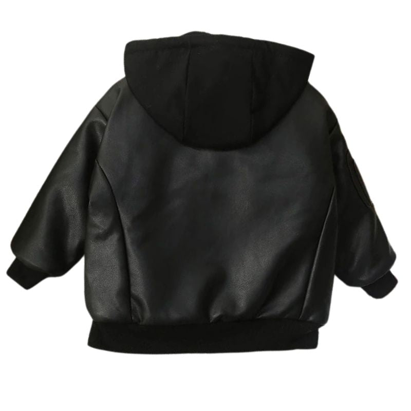 Jaqueta Couro Infantil Masculina com Capuz