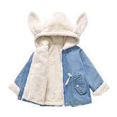 Jaqueta Jeans Peluciada Infantil Capuz de Coelho