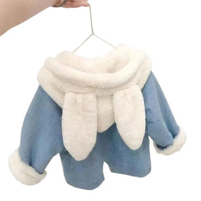 Jaqueta Jeans Peluciada Infantil Capuz de Coelho