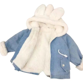 Jaqueta Jeans Peluciada Infantil Capuz de Coelho