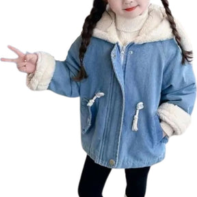 Jaqueta Jeans Peluciada Infantil Capuz de Coelho