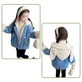 Jaqueta Jeans Peluciada Infantil Capuz de Coelho