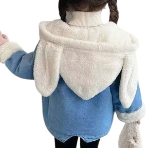 Jaqueta Jeans Peluciada Infantil Capuz de Coelho