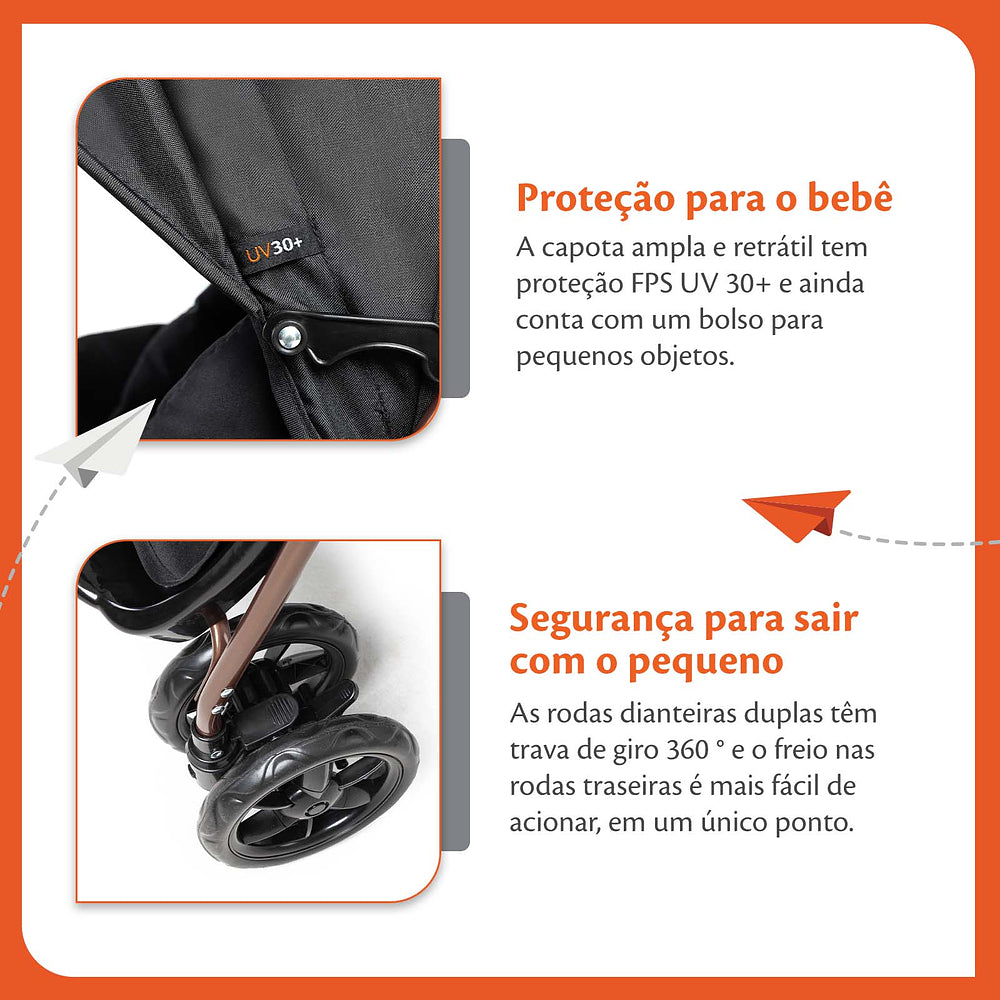 Carrinho De Bebê Choice Passeio Reversível e Retrátil