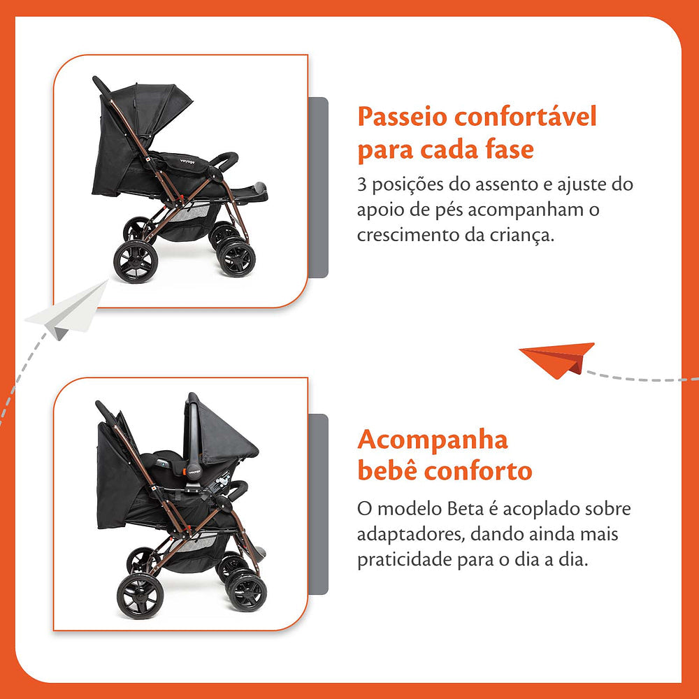 Travel System Choice Duo (Conjunto de Carrinho de Bebê Com Alça Reversível + Bebê Conforto)