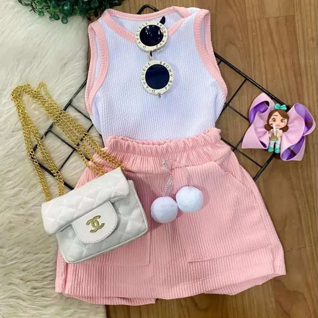 Conjunto Infantil Short Saia e Regata