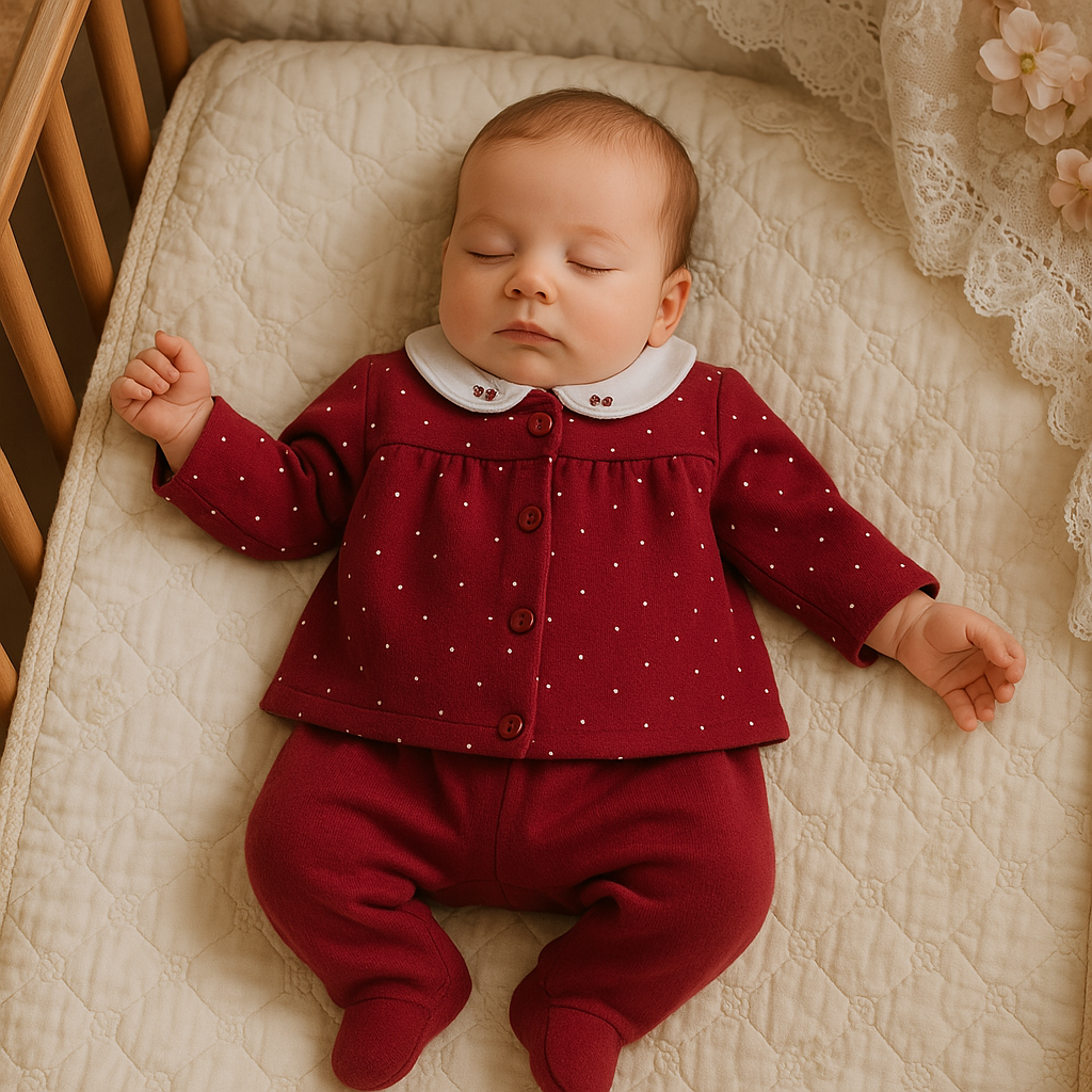 Conjunto Bebê 3 Peças Tricot Bordado Cereja Red