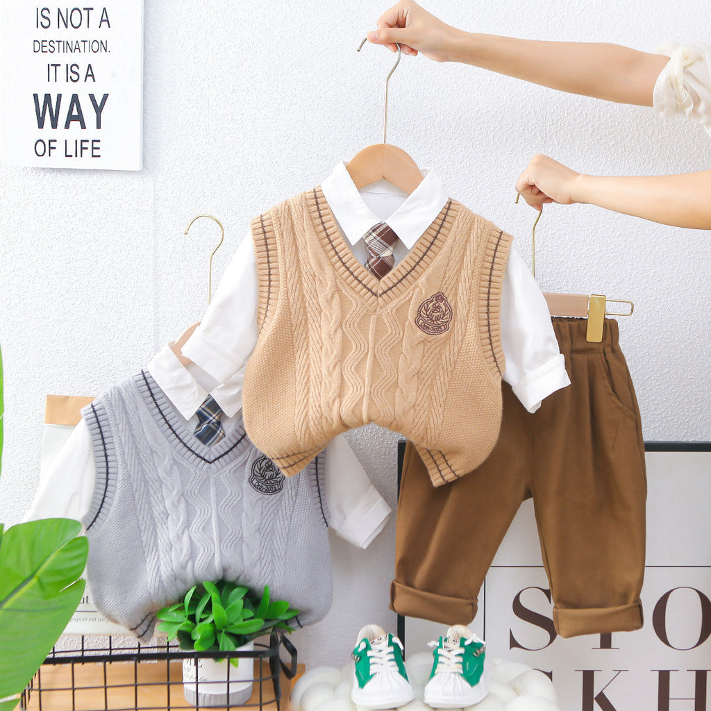 Conjunto Infantil 3 Peças Colete Tricô