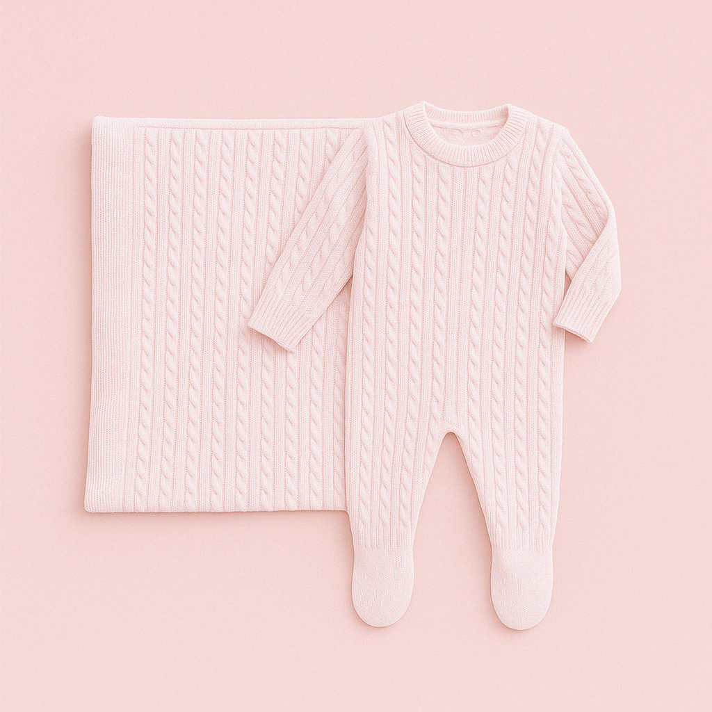 Kit Saída Maternidade 2 Peças Tricot Trançado Rose