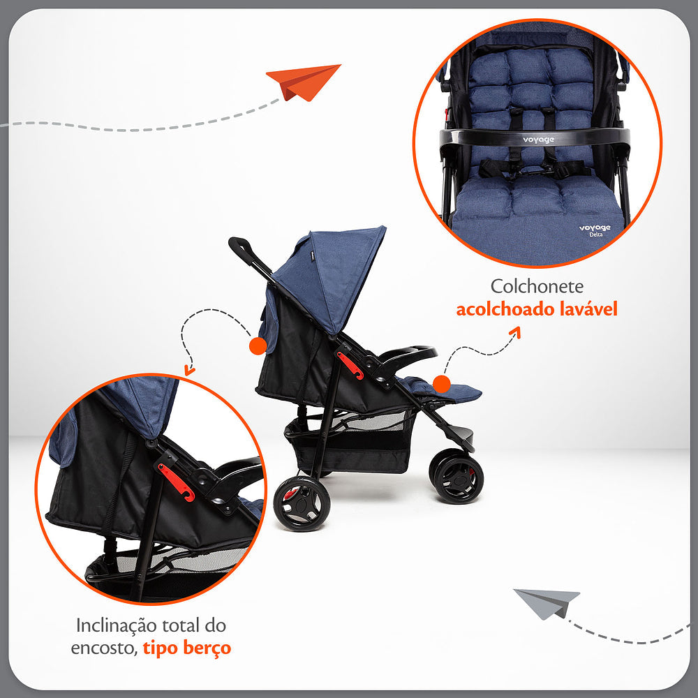 Travel System Delta Duo Pro (Conjunto de Carrinho 3 Rodas Reclinável + Bebê Conforto)