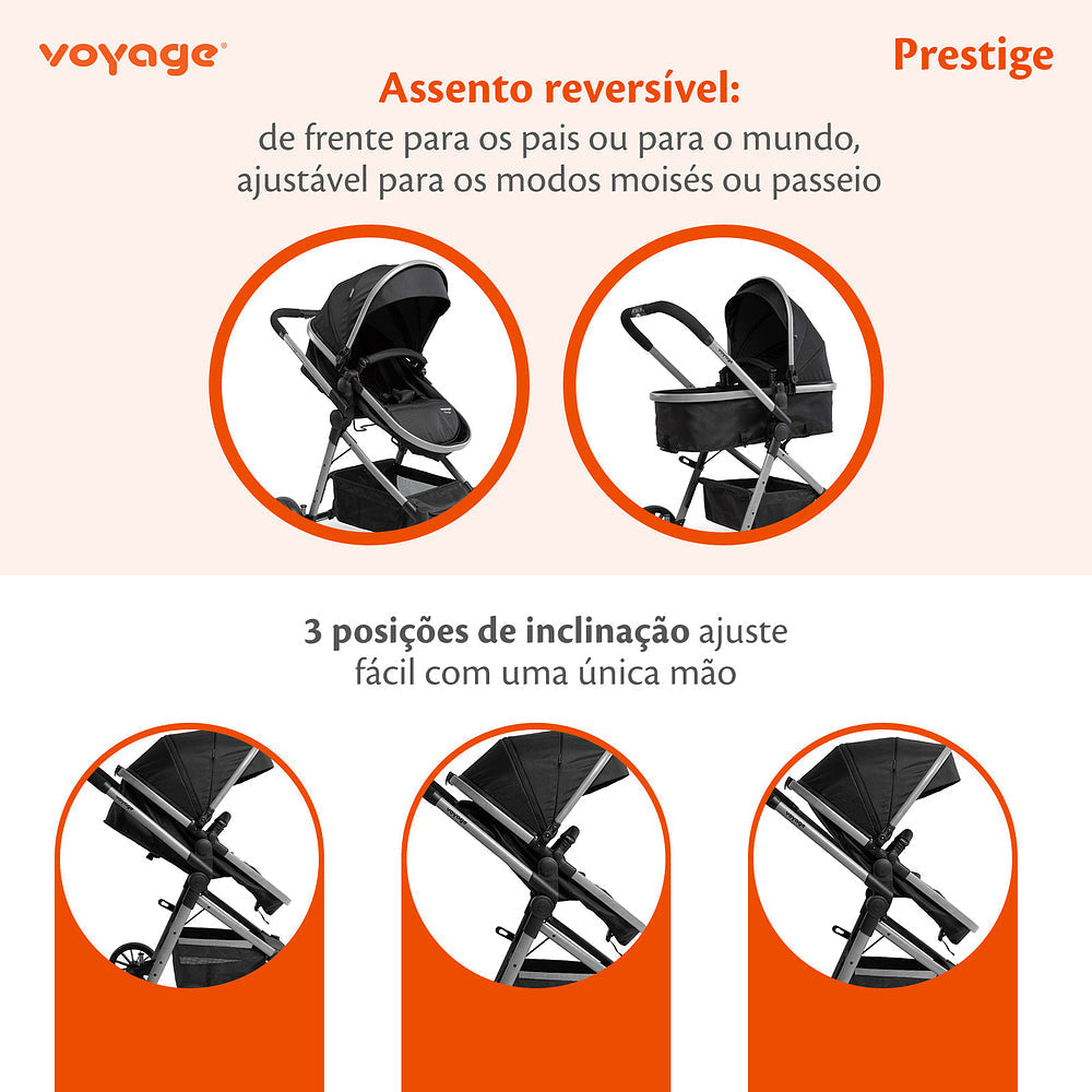 Travel System Prestige Duo ( Conjunto de Carrinho + Bebê Conforto) com Assento Removível