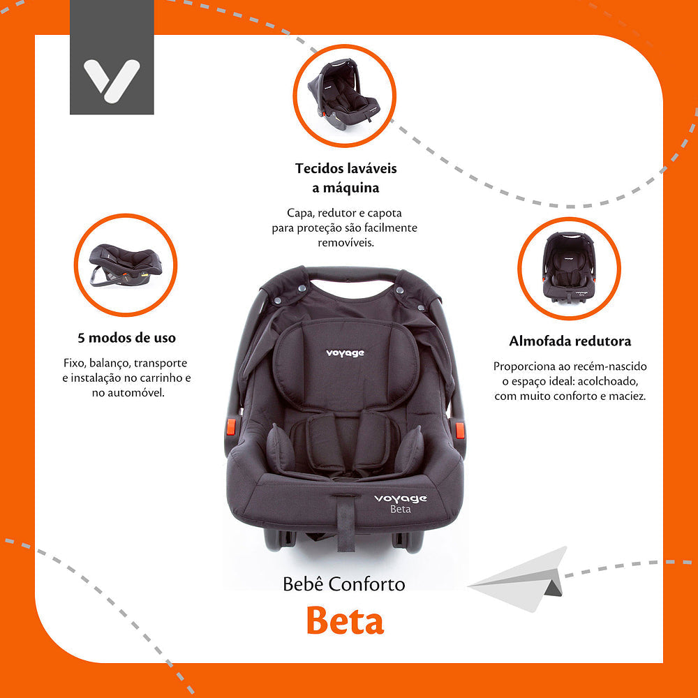 Travel System Delta Duo Pro (Conjunto de Carrinho 3 Rodas Reclinável + Bebê Conforto)