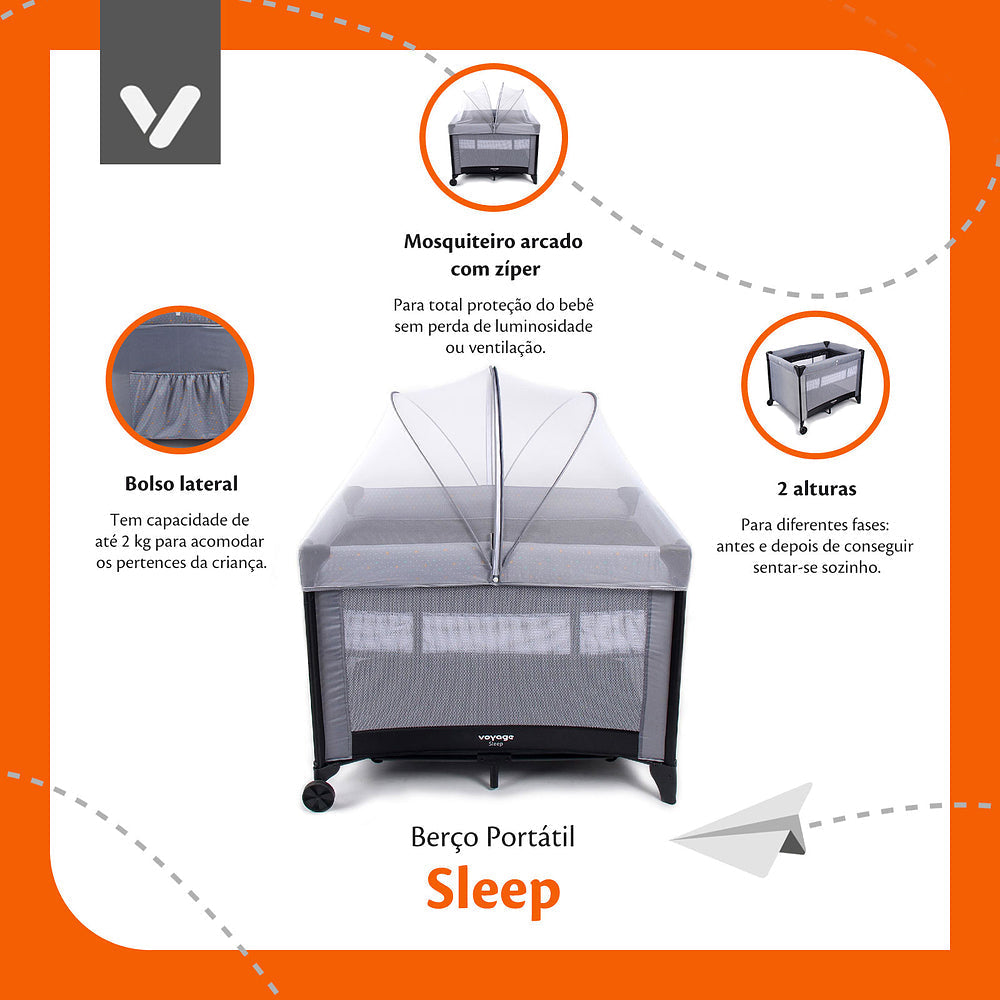 Berço Portátil Sleep – 2 Alturas, Mosquiteiro e Bolsa Lateral