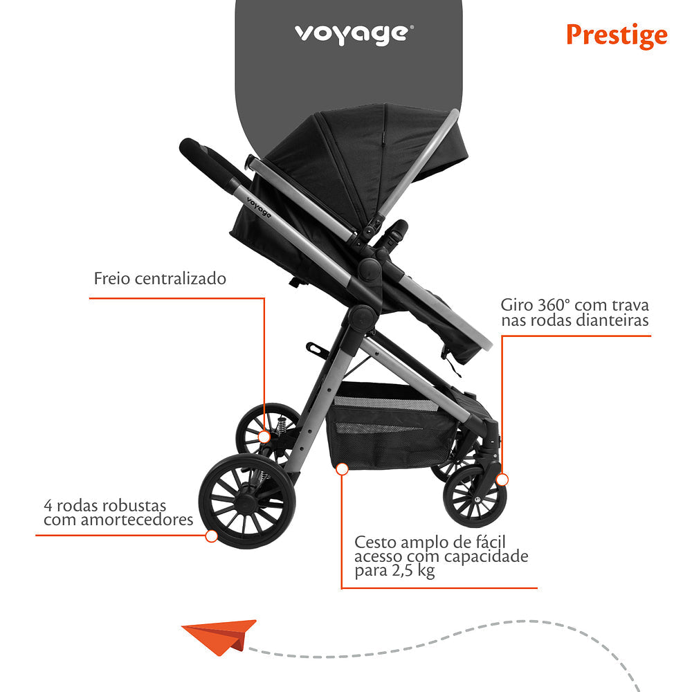 Travel System Prestige Duo ( Conjunto de Carrinho + Bebê Conforto) com Assento Removível