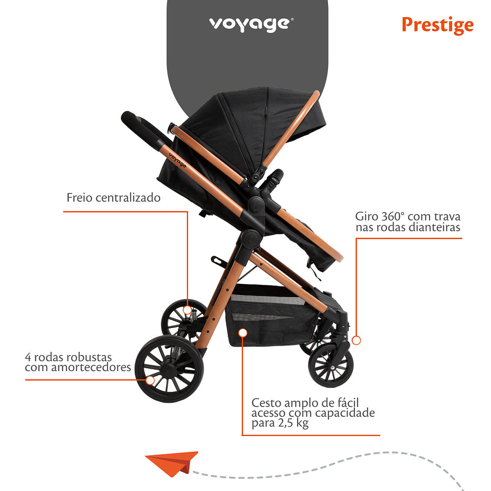 Travel System Prestige Duo ( Conjunto de Carrinho + Bebê Conforto) com Assento Removível