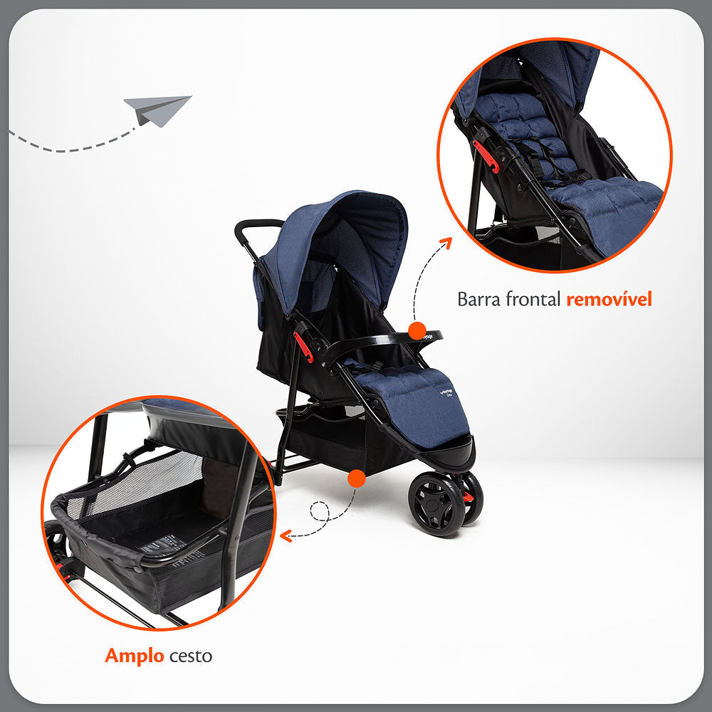 Travel System Delta Duo Pro (Conjunto de Carrinho 3 Rodas Reclinável + Bebê Conforto)