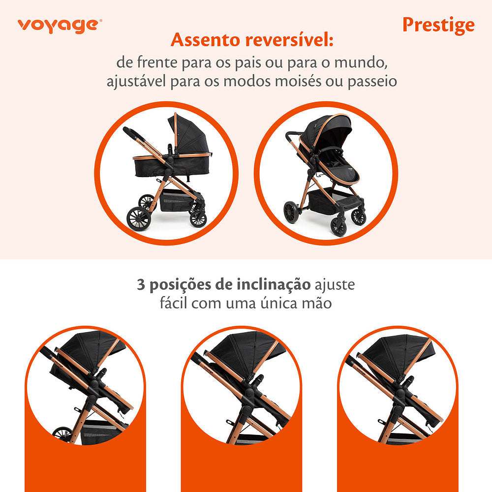 Carrinho de Bebê Prestige com Assento Reversível 3 Posições